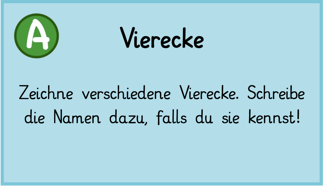 Zeichne verschiedene Vierecke. Schreibe die Namen dazu, falls du sie kennst!